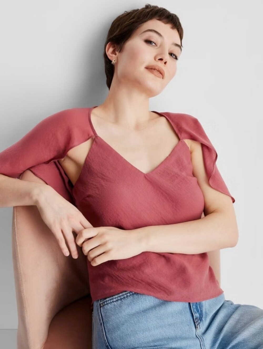 NWT Future Collective "Shortsleeve Cape Blouse" in Berry 💯% Recycled Poly. XXL